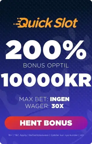 Quickslot bonuspanel som viser velkomsttilbudet
