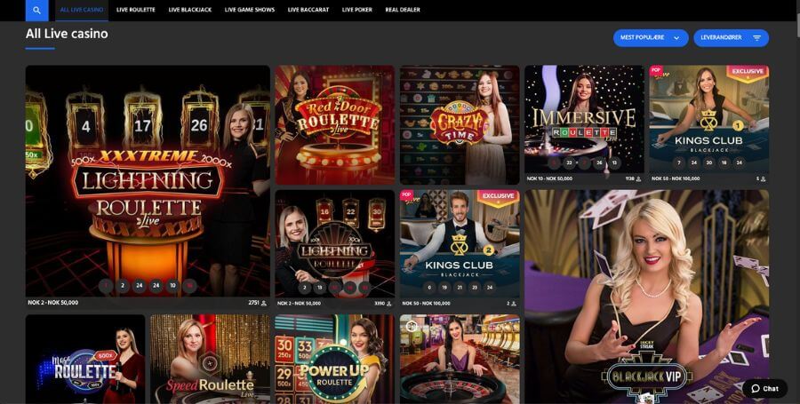 Slotimo live casino utvalg