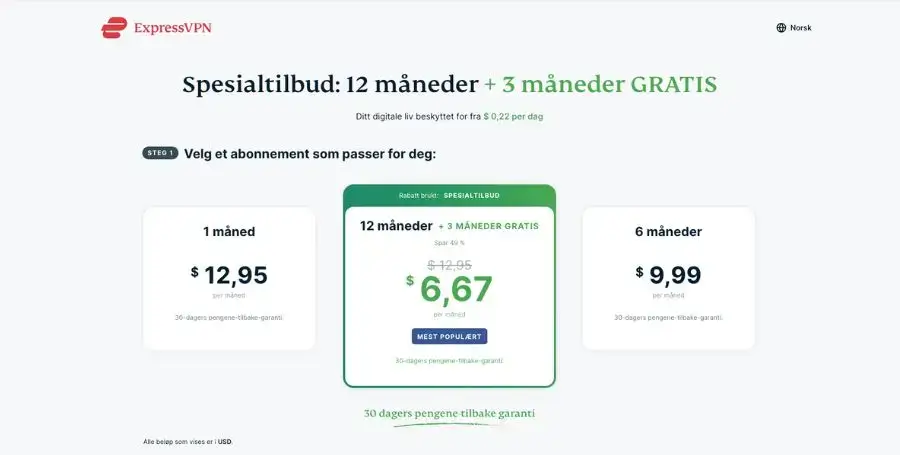 Velg et ExpressVPN abonnement