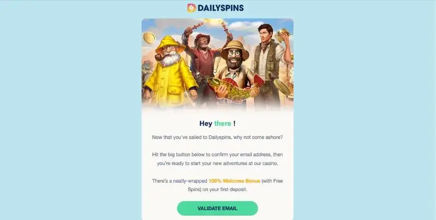 Verifikasjon av e-post for Dailyspins konto