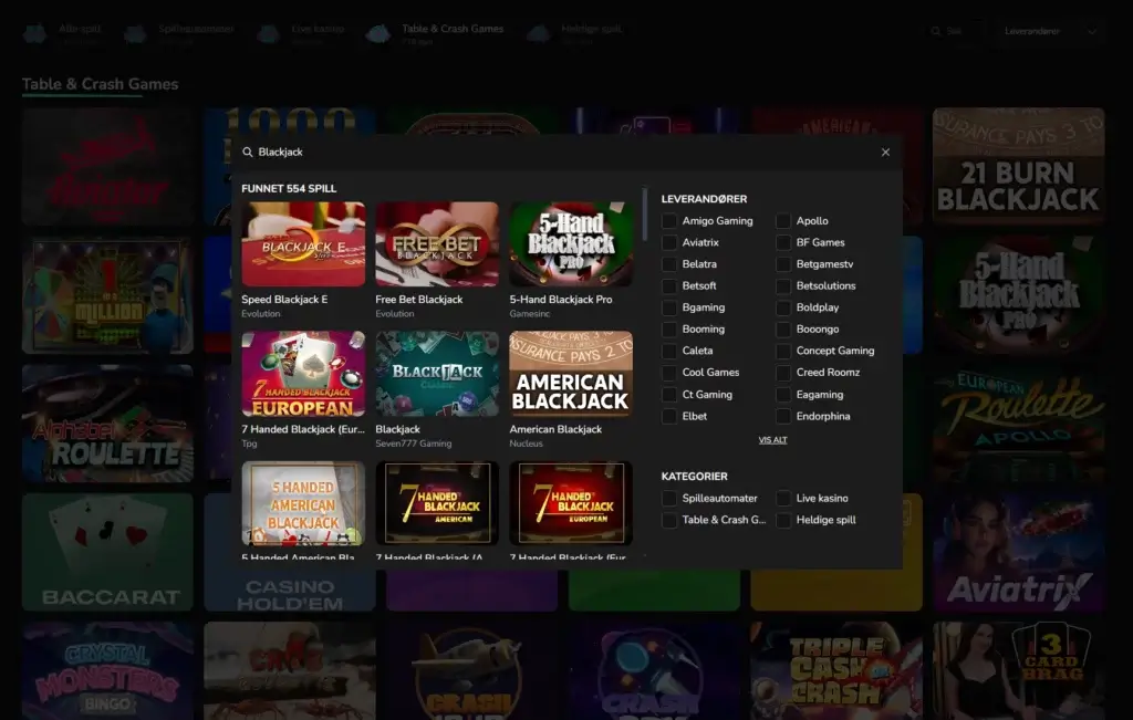 Blackjack hos TikTak Bet