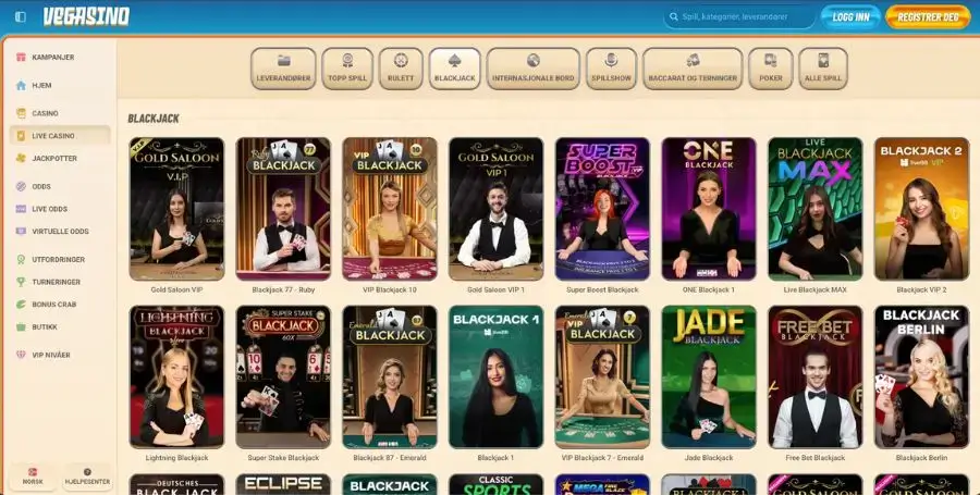 Blackjack hos Vegasino